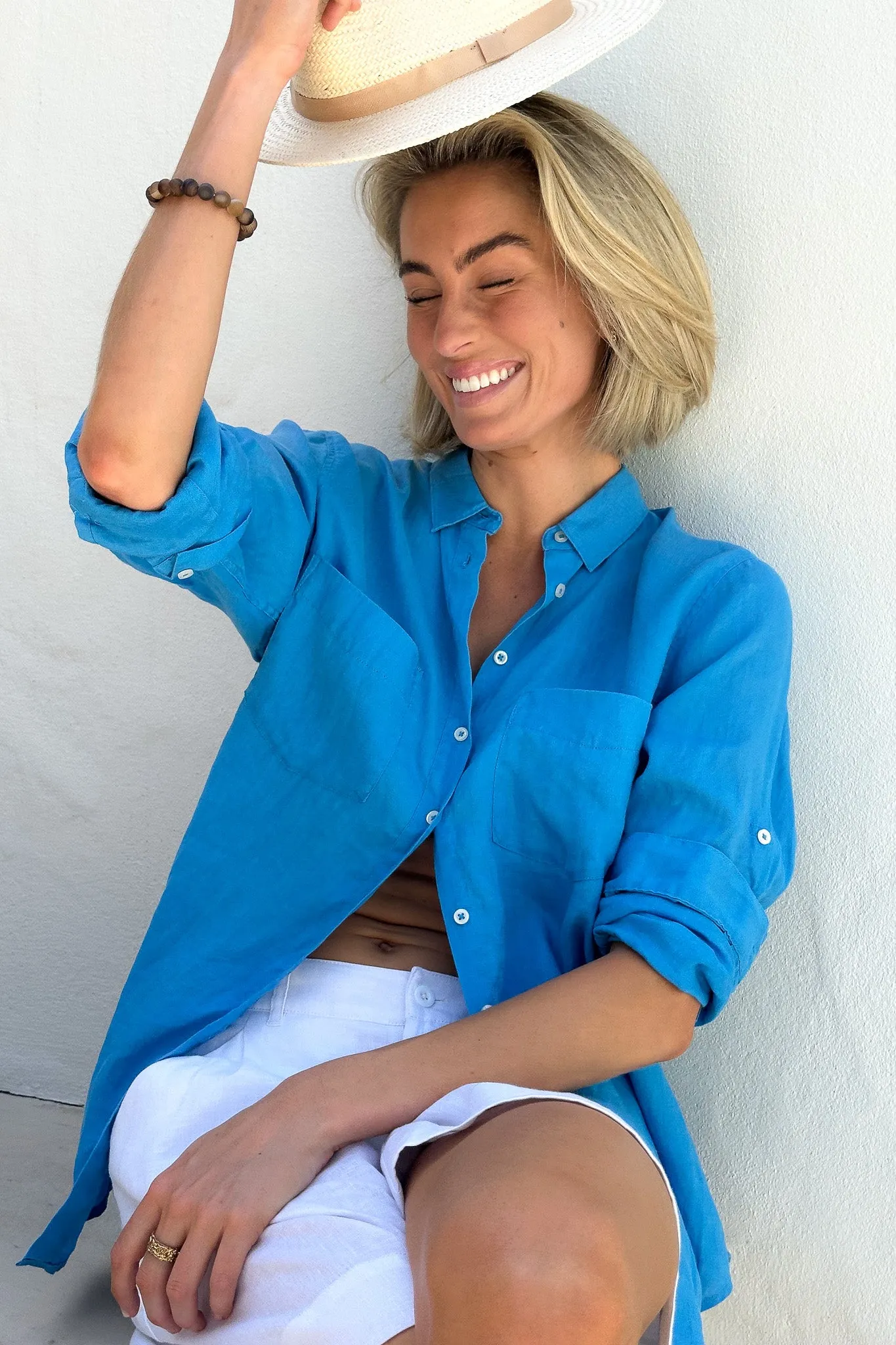 Reef Blue Boyfriend Linen Shirt
