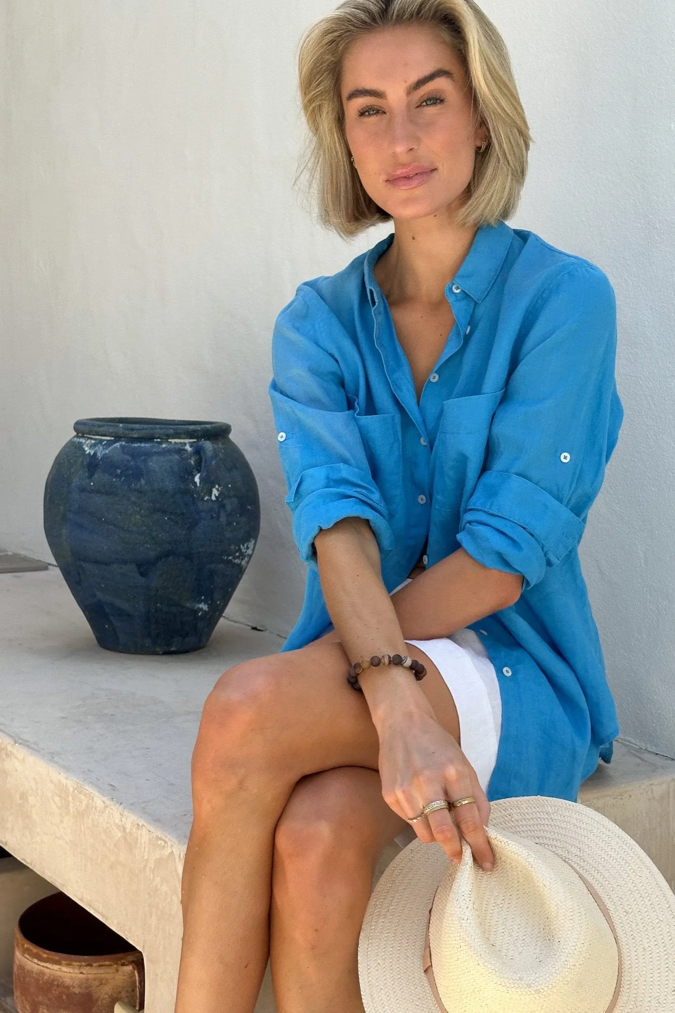 Reef Blue Boyfriend Linen Shirt