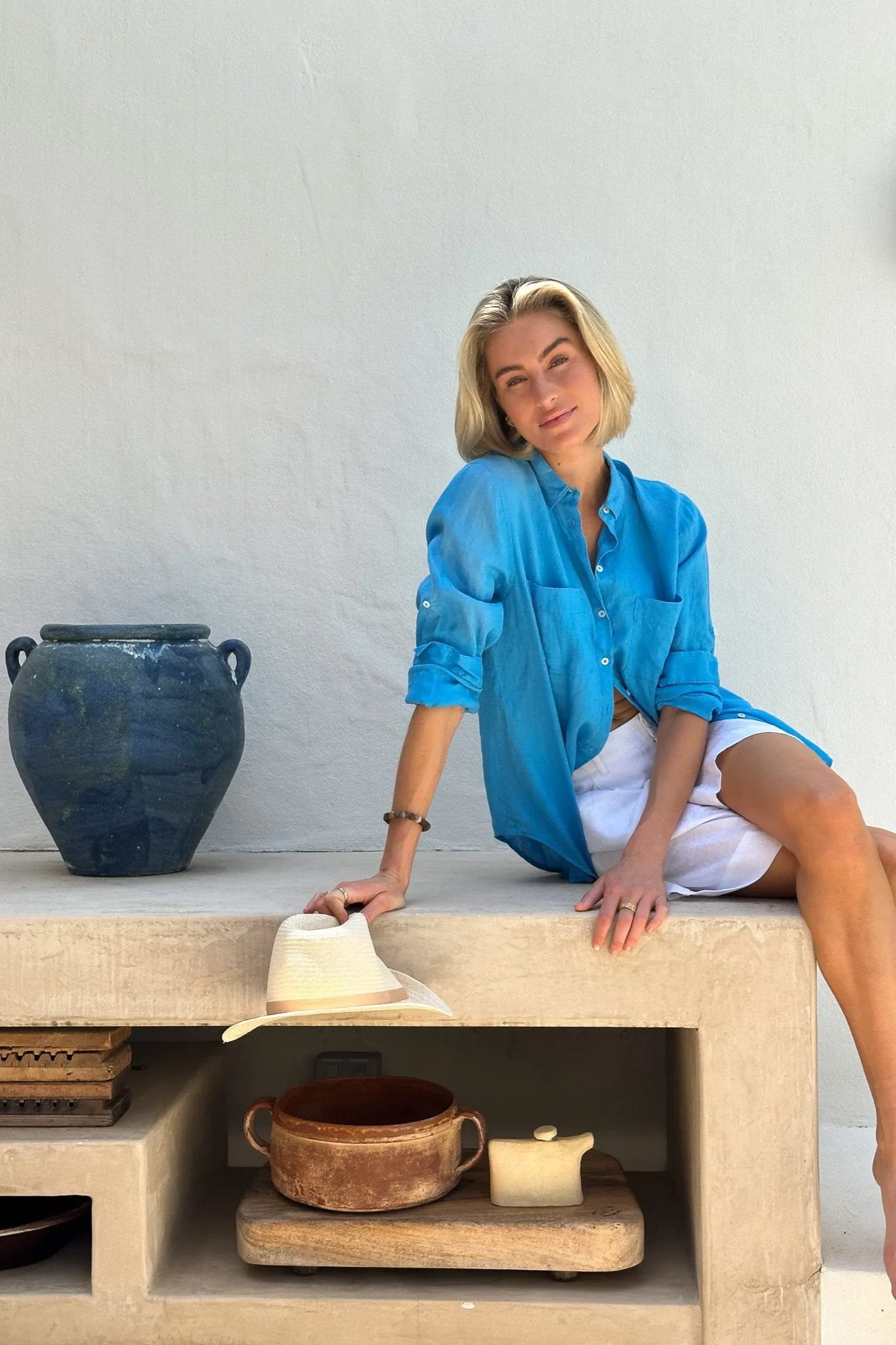 Reef Blue Boyfriend Linen Shirt