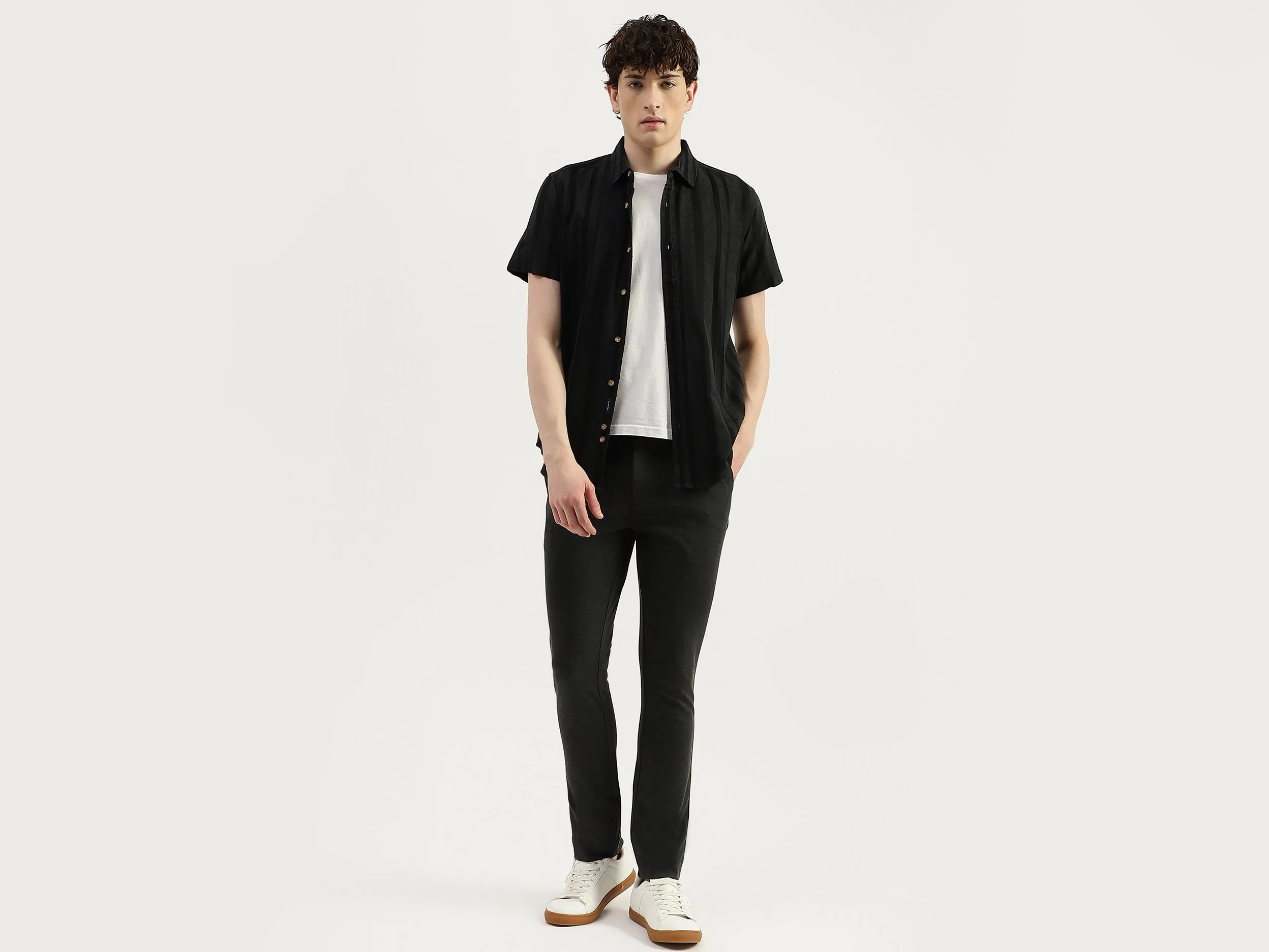Regular Fit Spread Collar Textured Shirts