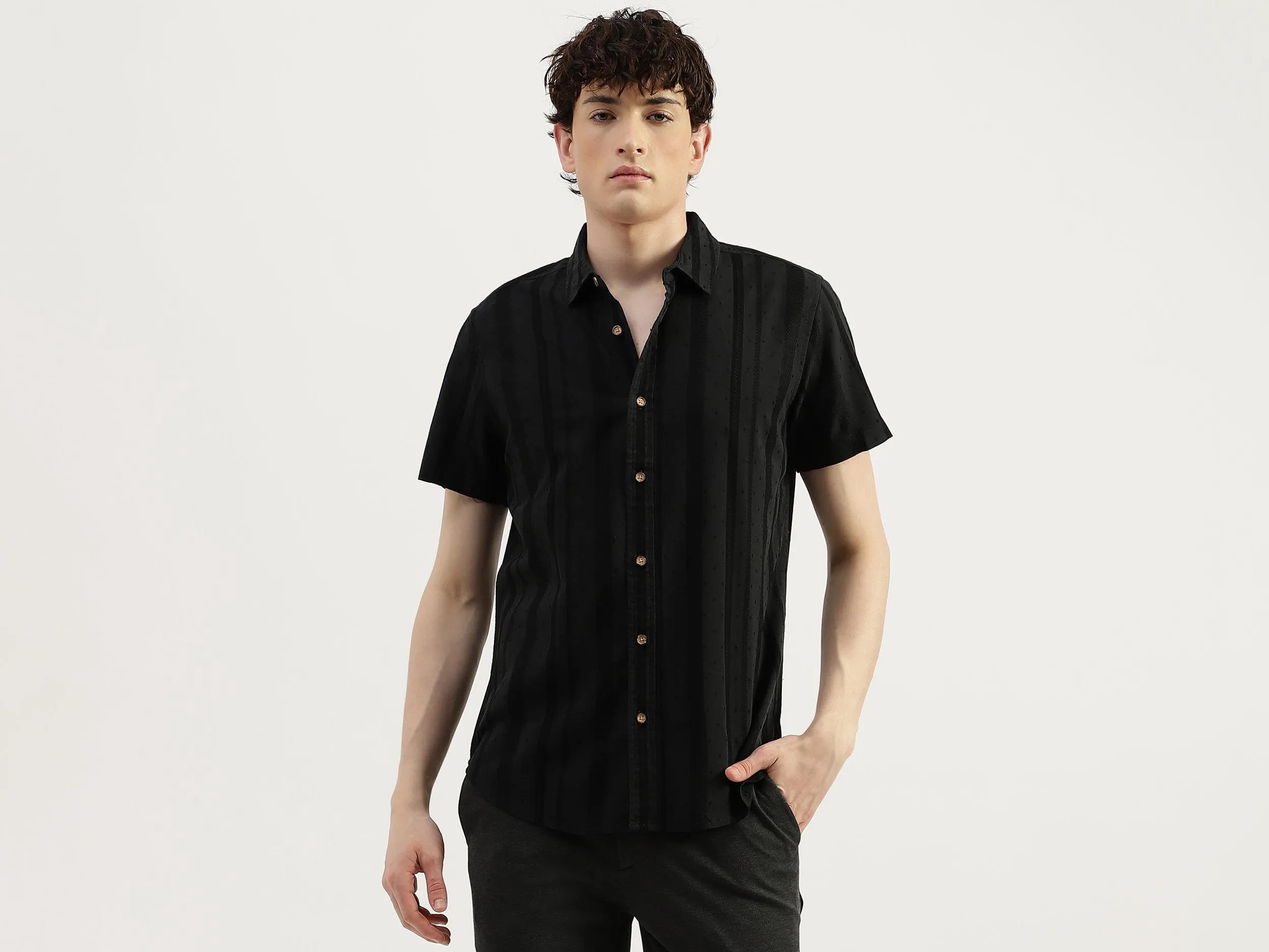 Regular Fit Spread Collar Textured Shirts