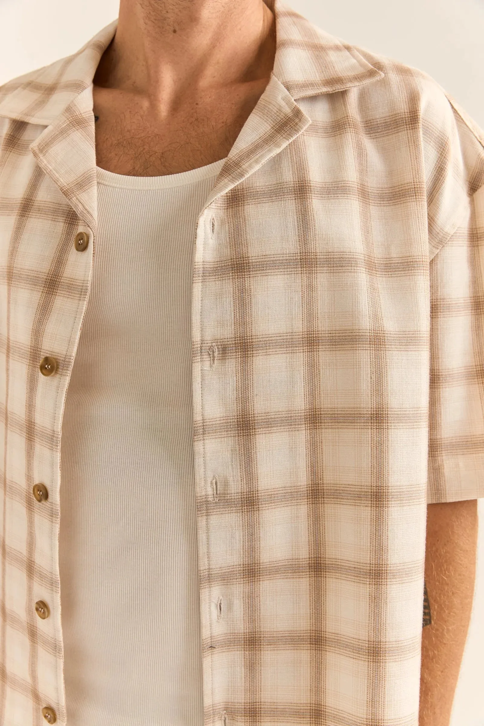 Relaxed Check SS Shirt - Natural