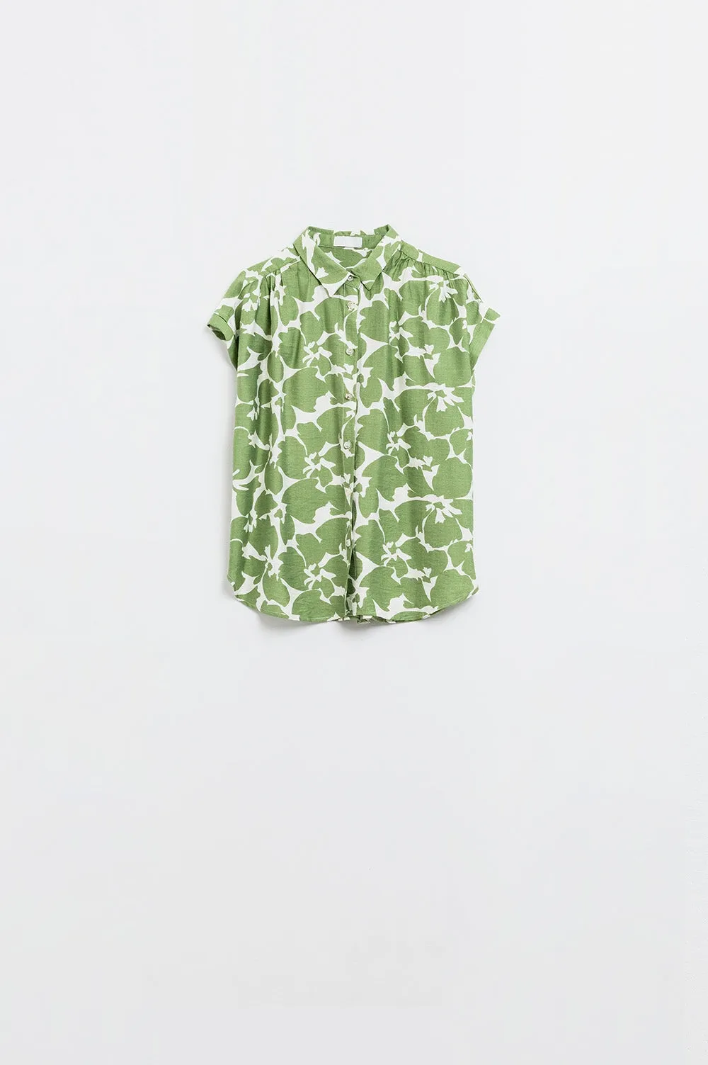 Relaxed Floral Print Shirt In Green