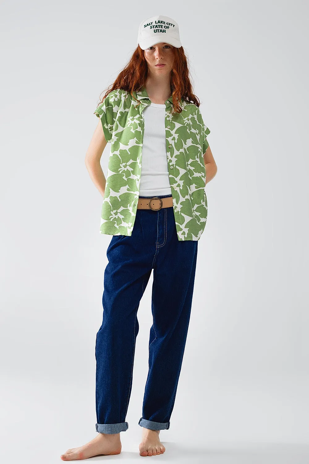 Relaxed Floral Print Shirt In Green