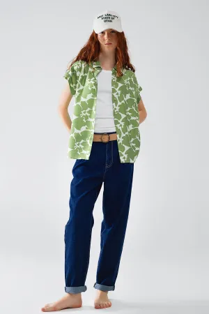 Relaxed Floral Print Shirt In Green