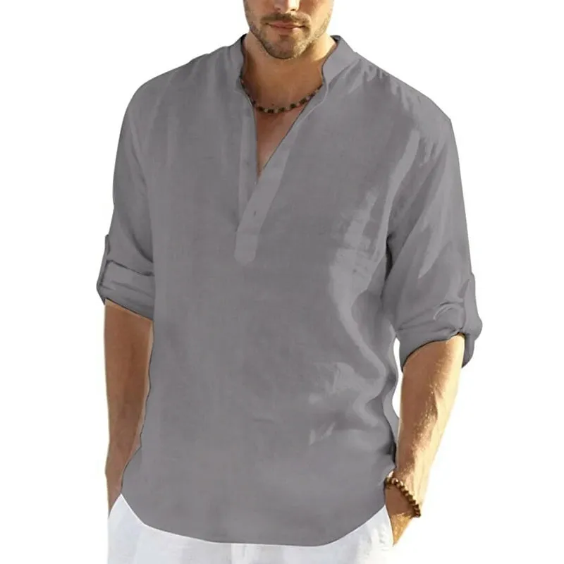 Relaxed Linen Shirt for Men | Long Roll-Up Sleeves