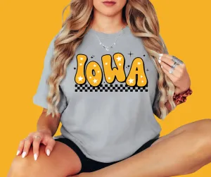 Retro Black & Gold Star Iowa Comfort Colors Grey Tee
