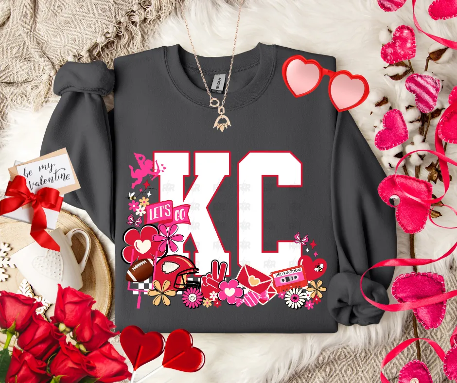 Retro KC Valentines Icons Charcoal Tee or Sweatshirt