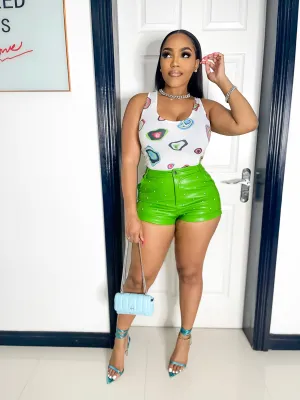Rhinestone Leather Shorts
