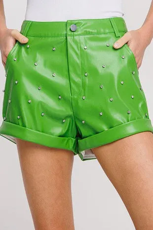 Rhinestone Leather Shorts