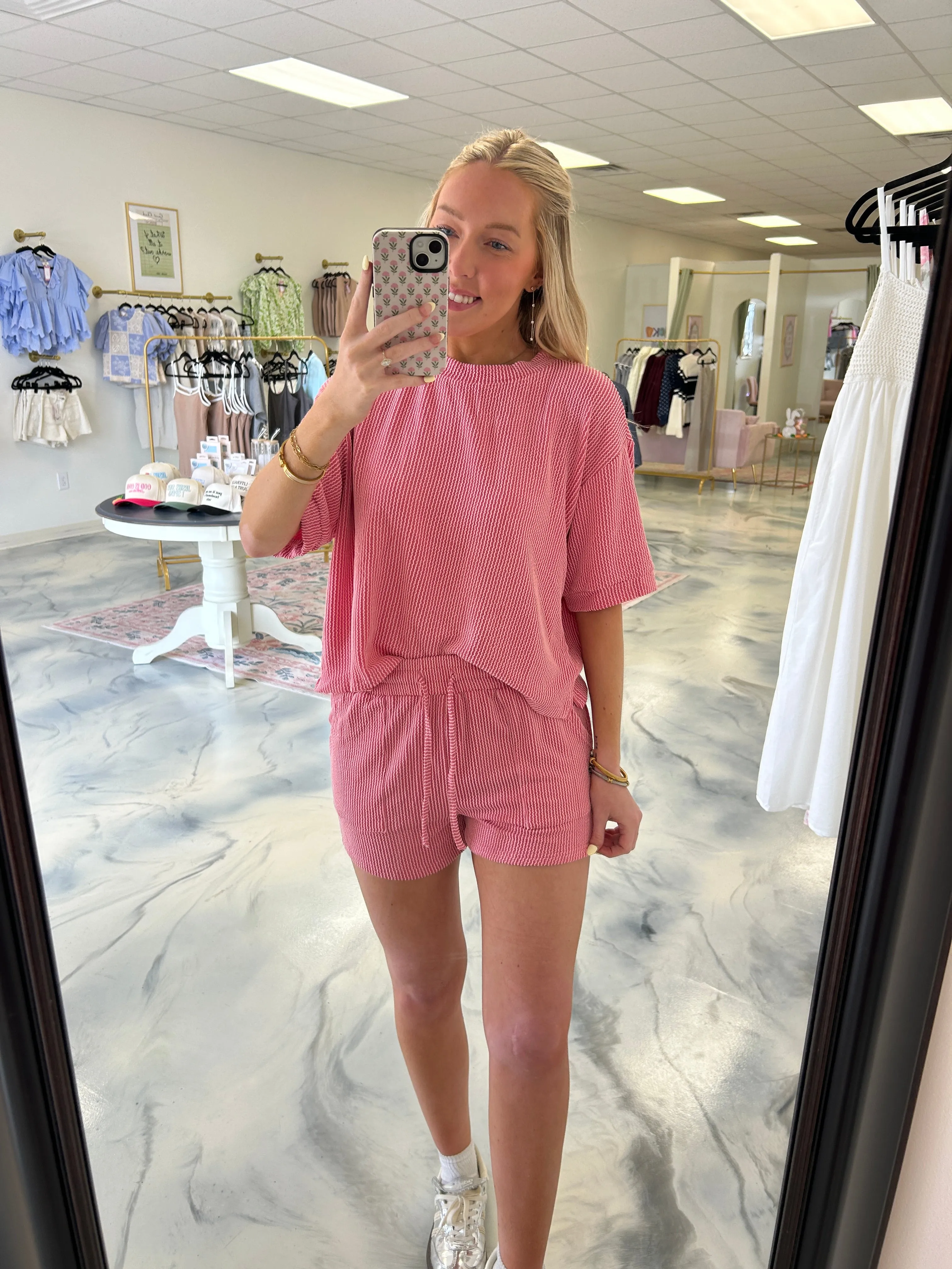 Ribbed Shorts Set — Light Pink