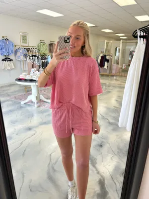 Ribbed Shorts Set — Light Pink