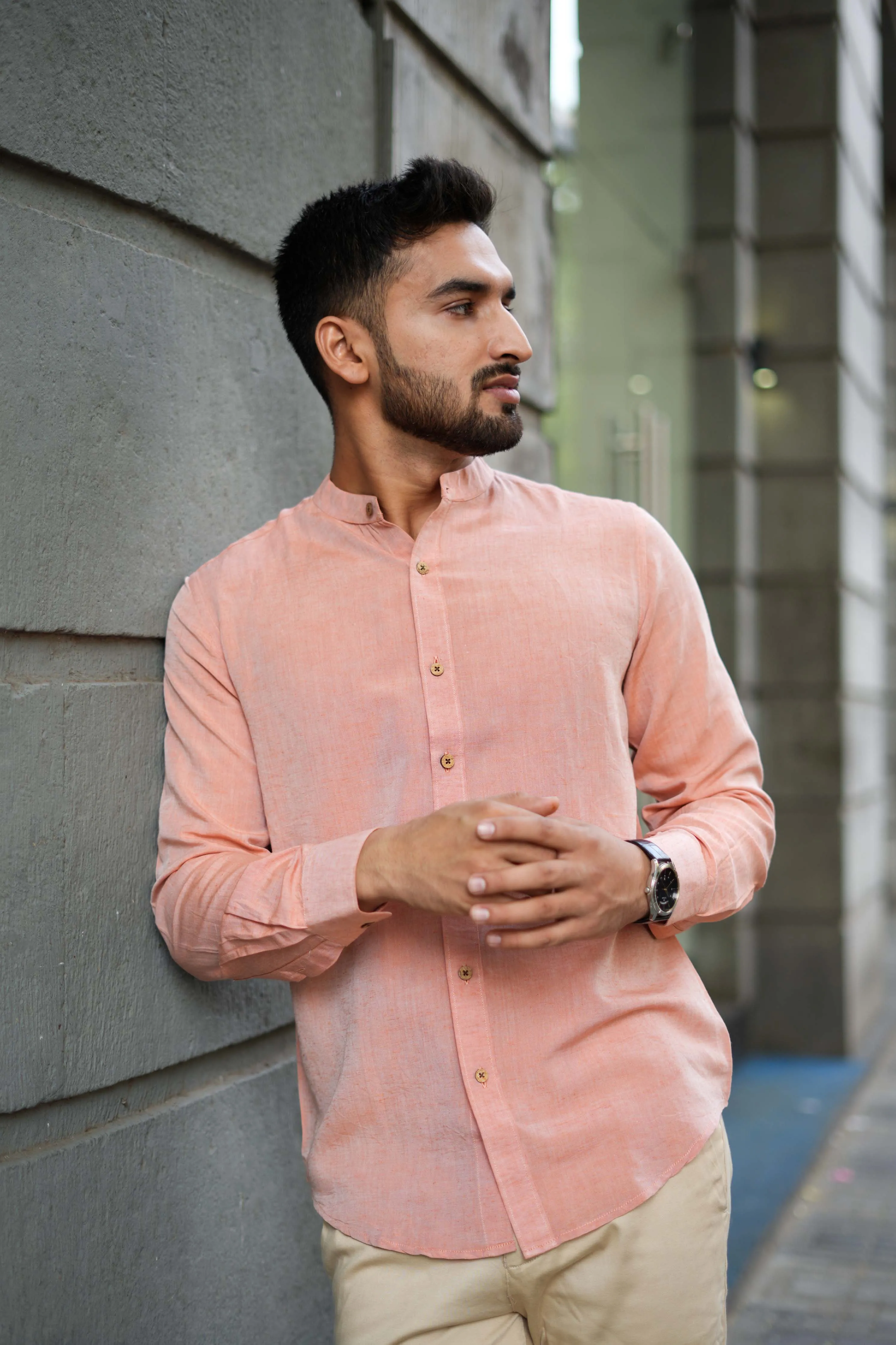 Rust Orange · Mandarin Collar Shirt