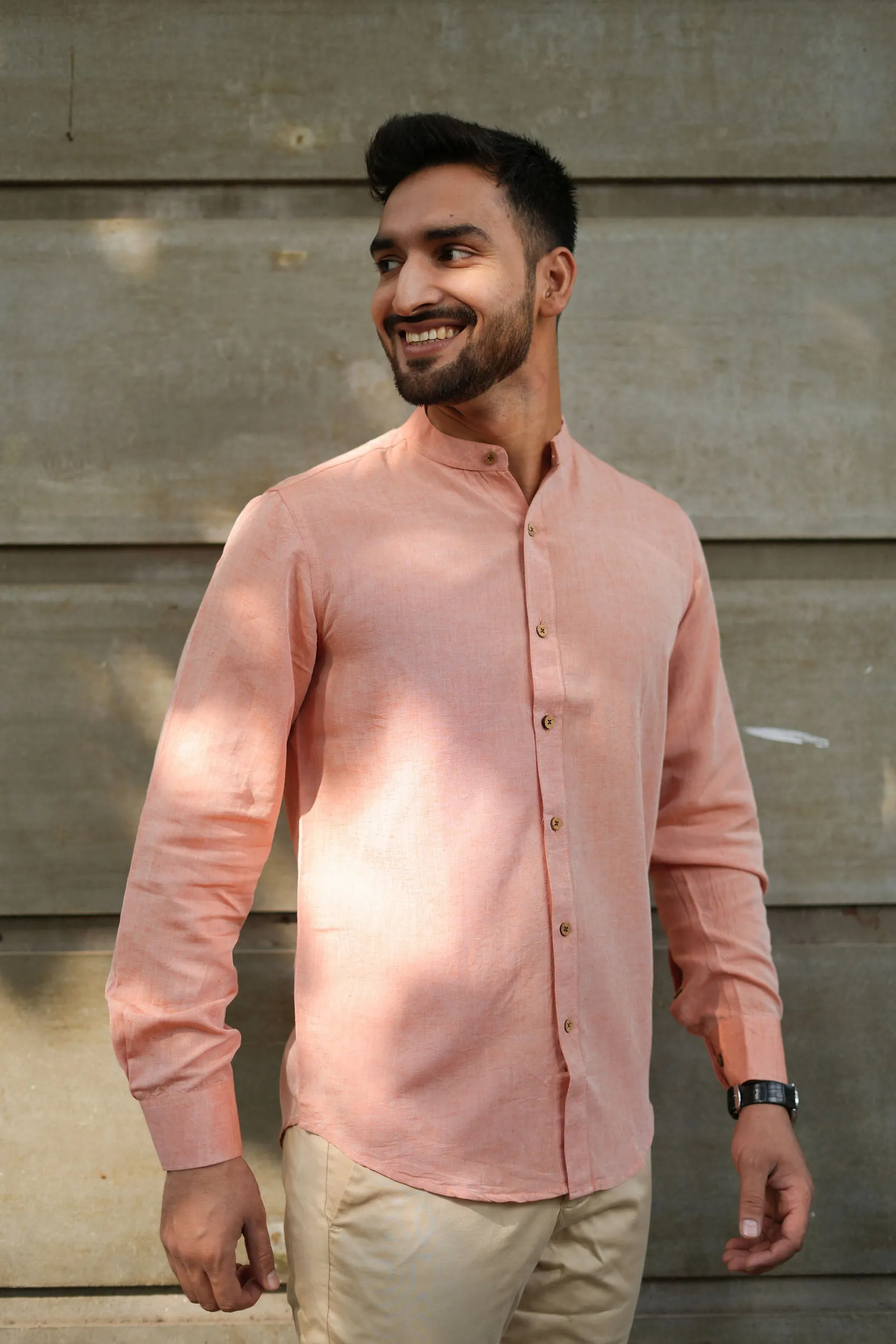 Rust Orange · Mandarin Collar Shirt