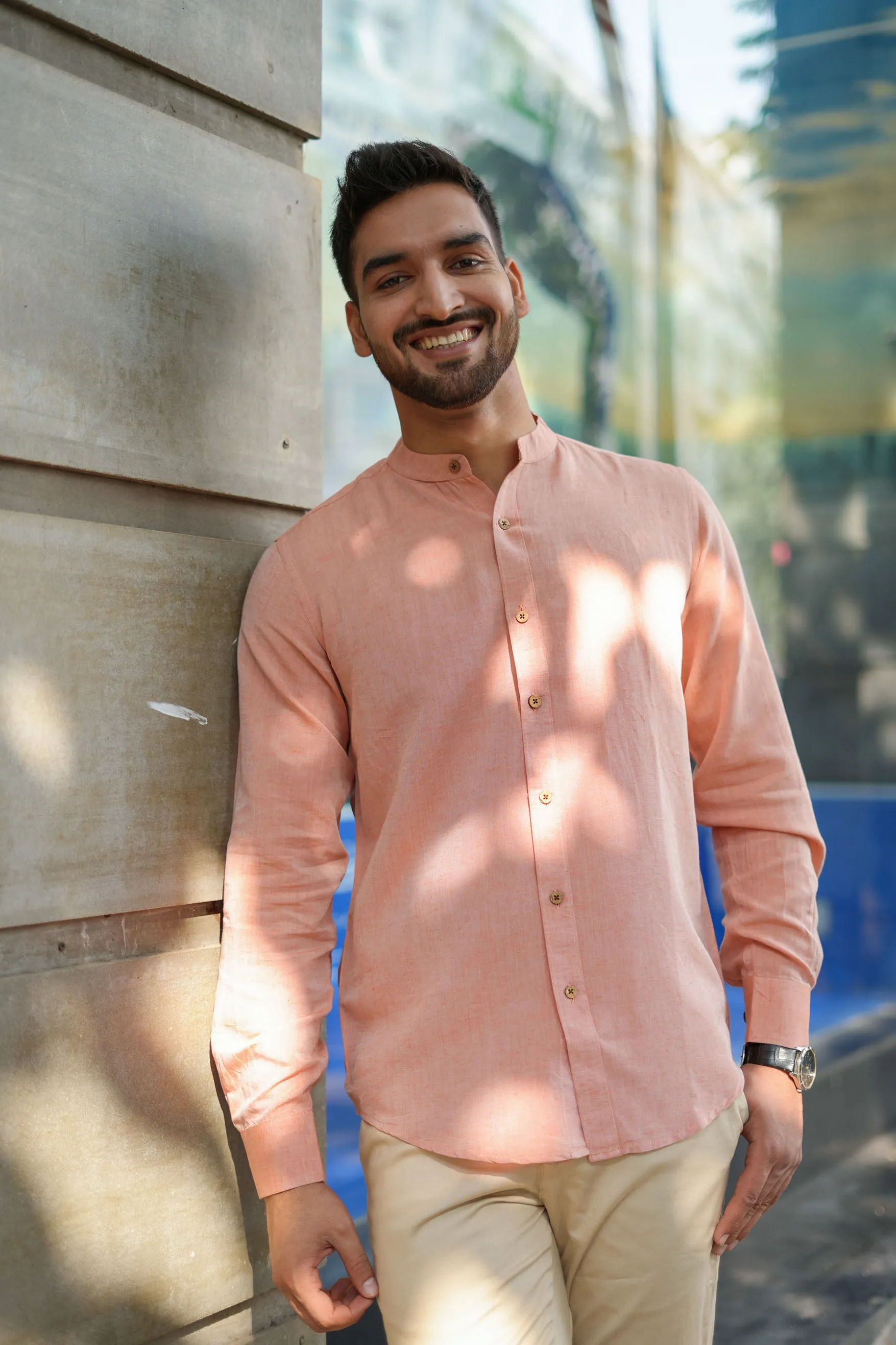 Rust Orange · Mandarin Collar Shirt