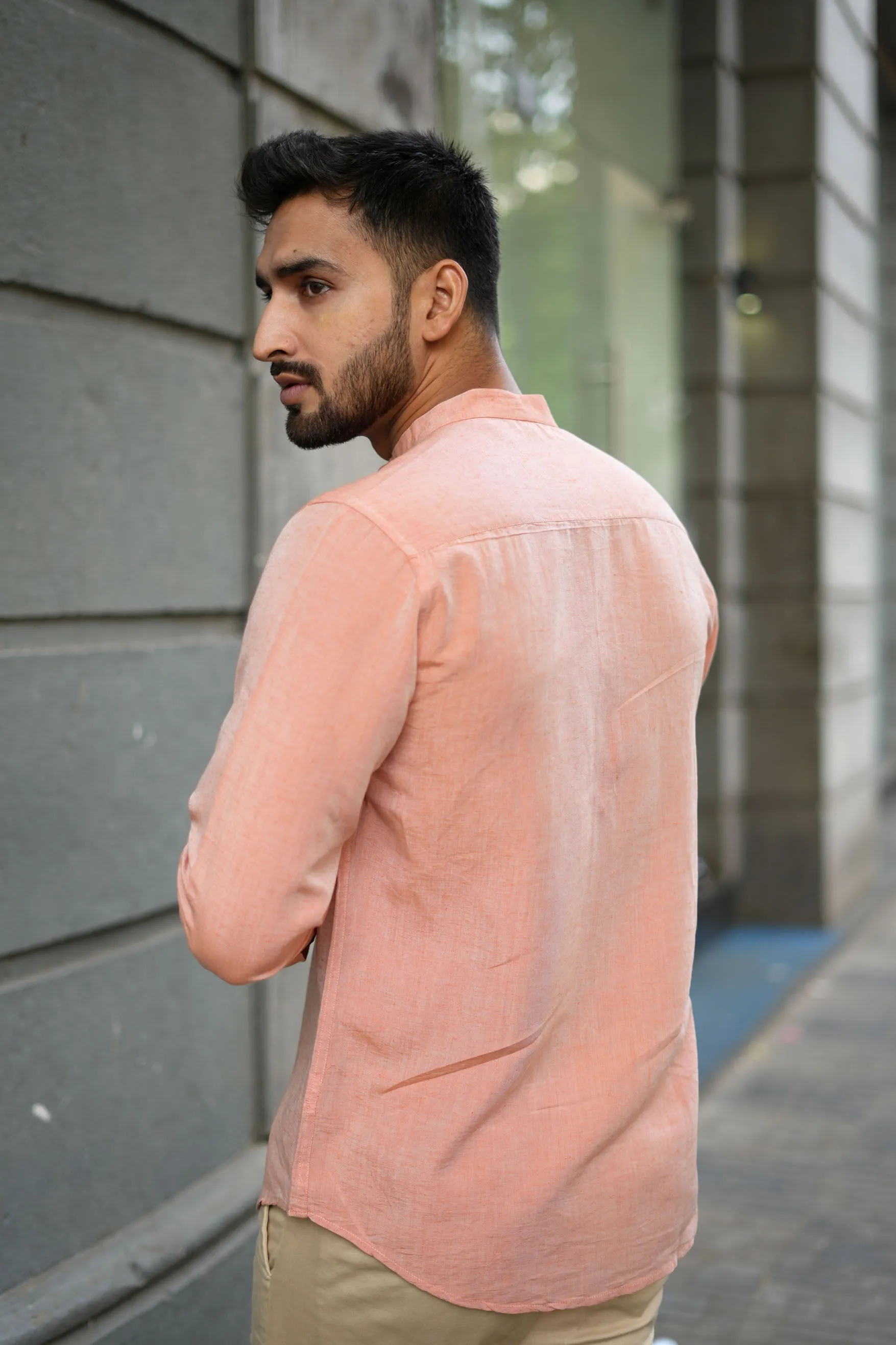 Rust Orange · Mandarin Collar Shirt