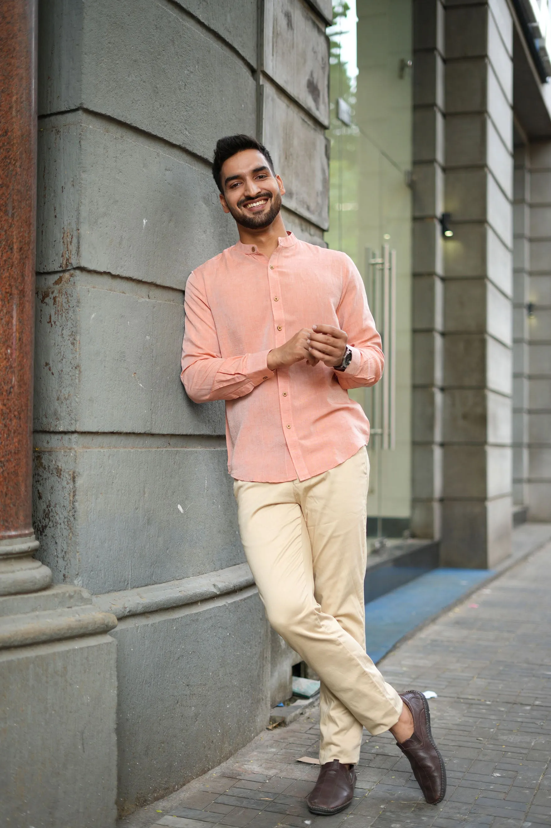 Rust Orange · Mandarin Collar Shirt