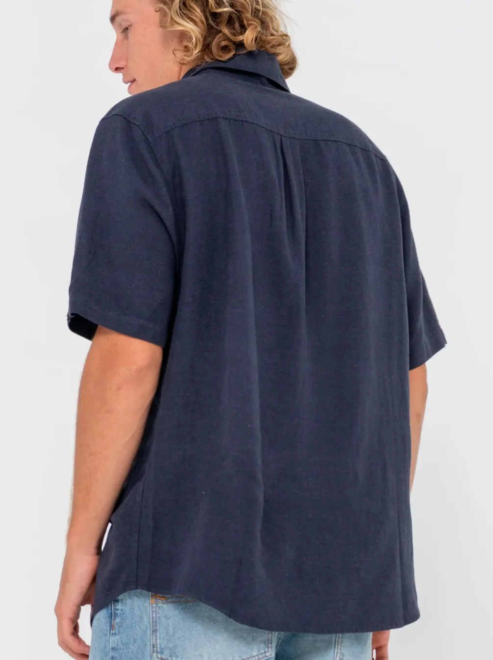 RUSTY Overtone Short Sleeve Shirt - Navy Blue
