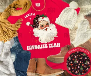 Santa's Favorite Team w/ KC Christmas Pattern Hat on Red Tee