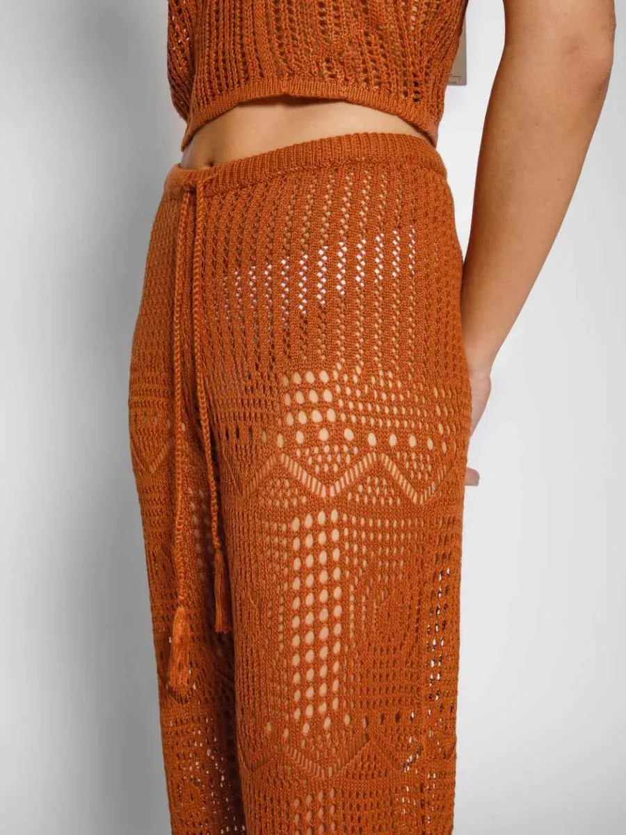 Santorini Crochet Pants In Bronze
