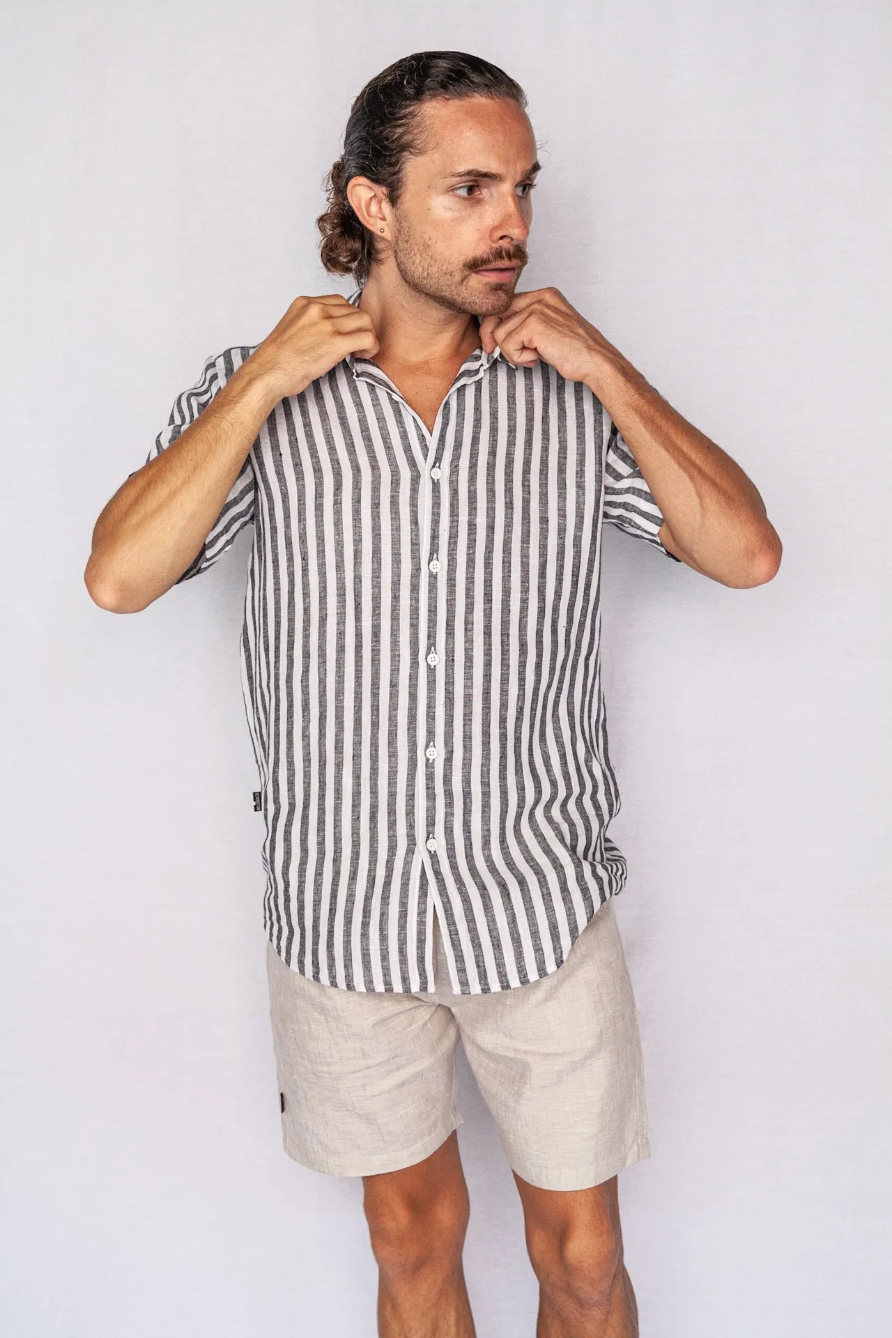 Scorzone Stripes- Short Sleeve Italian Linen Shirt - Mr. Linen Co