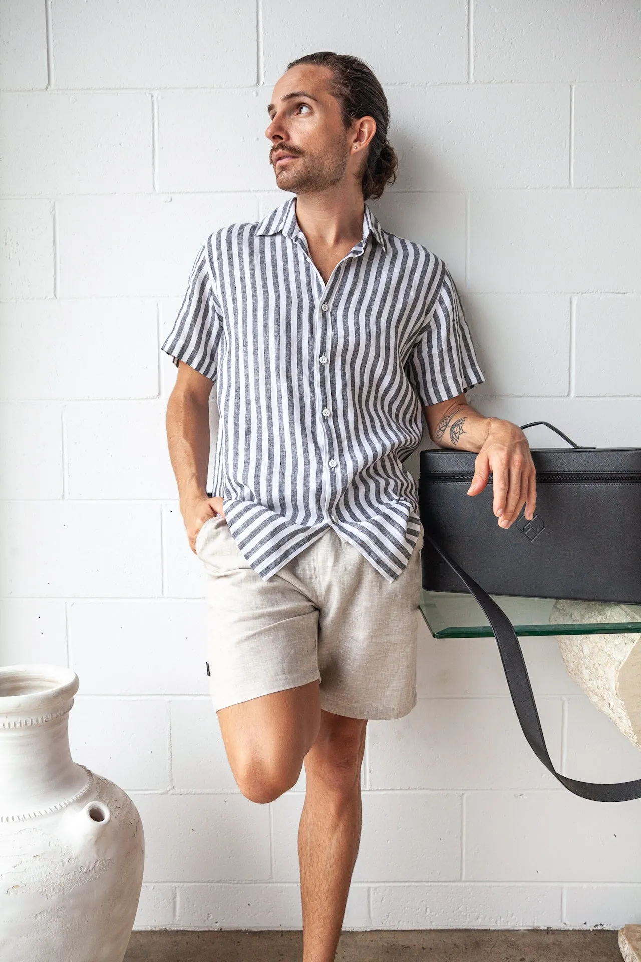 Scorzone Stripes- Short Sleeve Italian Linen Shirt - Mr. Linen Co