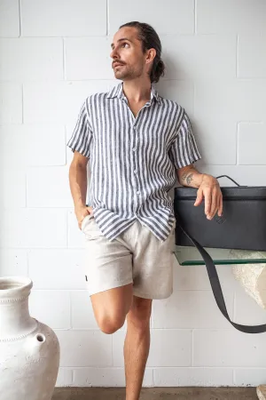 Scorzone Stripes- Short Sleeve Italian Linen Shirt - Mr. Linen Co