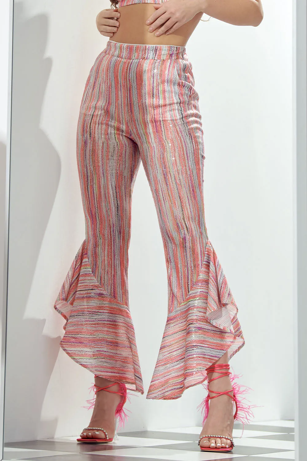 Sequin Bra Top & Flared Pants