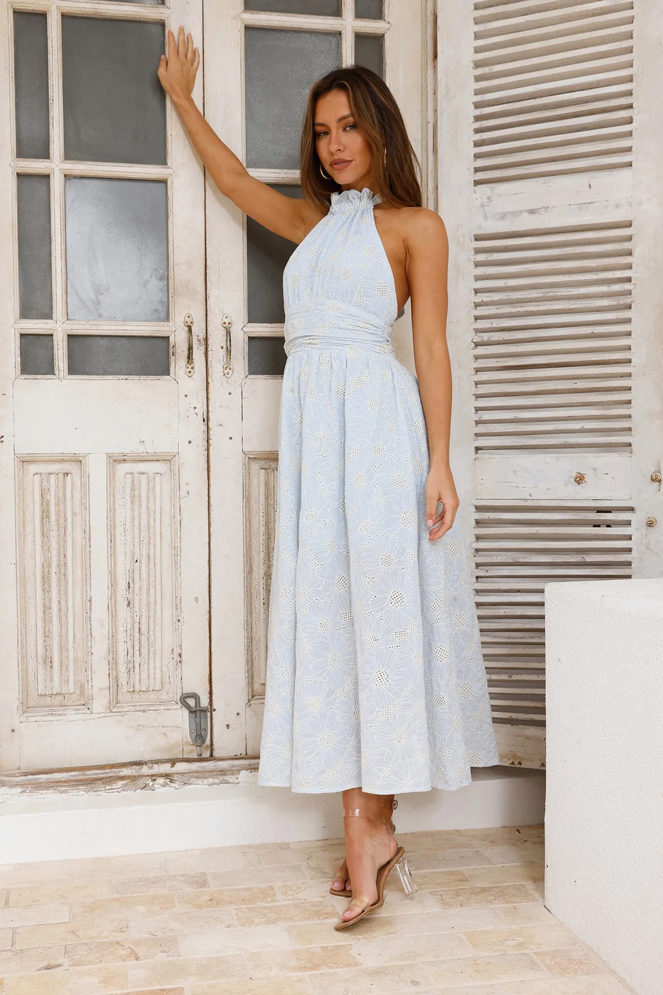 Sky High Hills Halter Maxi Dress Blue