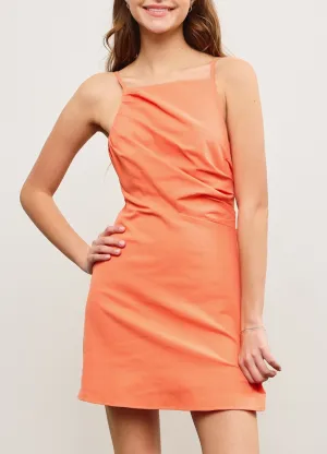 Sleeveless Gathered Asymmetric Mini Dress