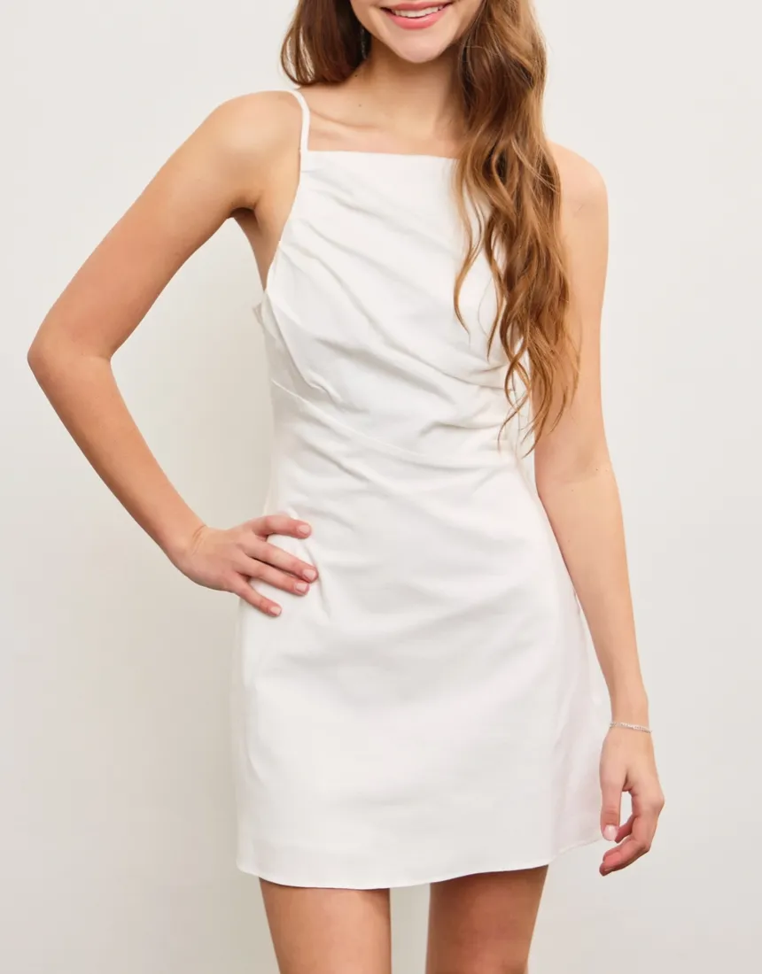 Sleeveless Gathered Asymmetric Mini Dress