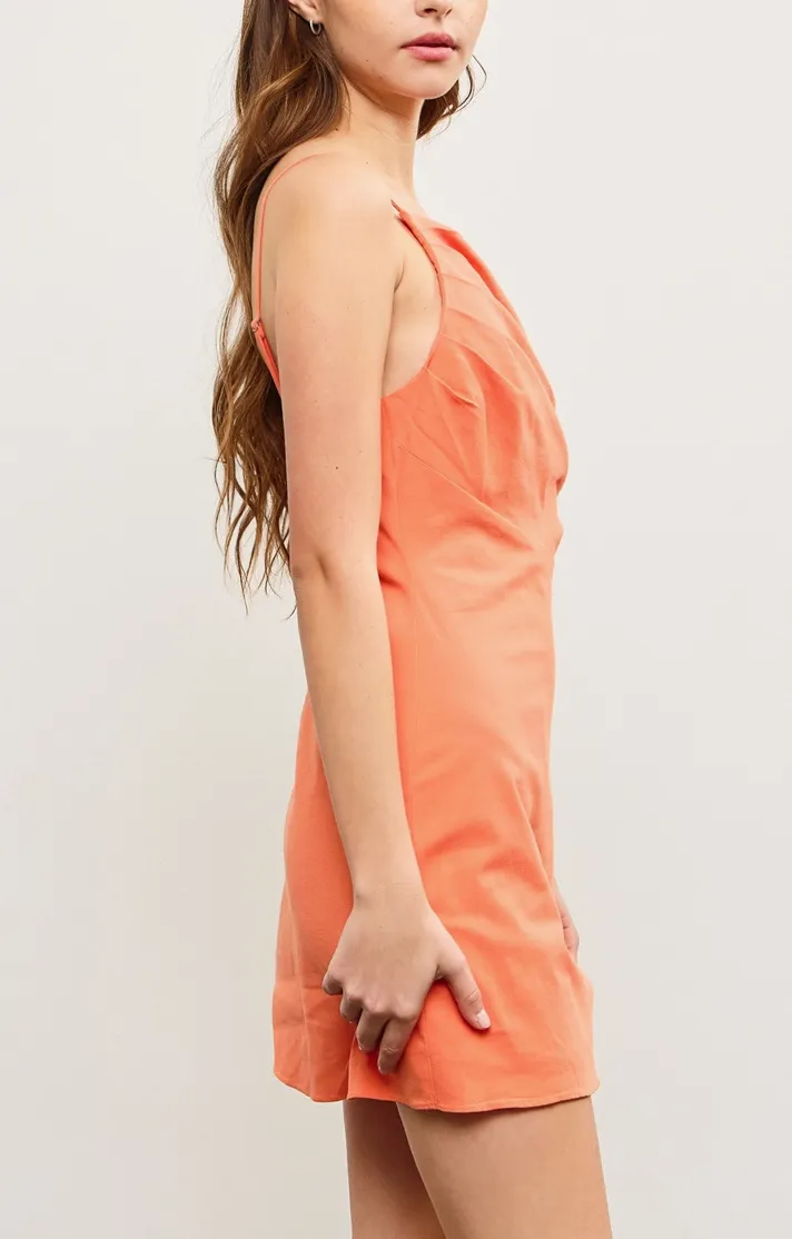 Sleeveless Gathered Asymmetric Mini Dress