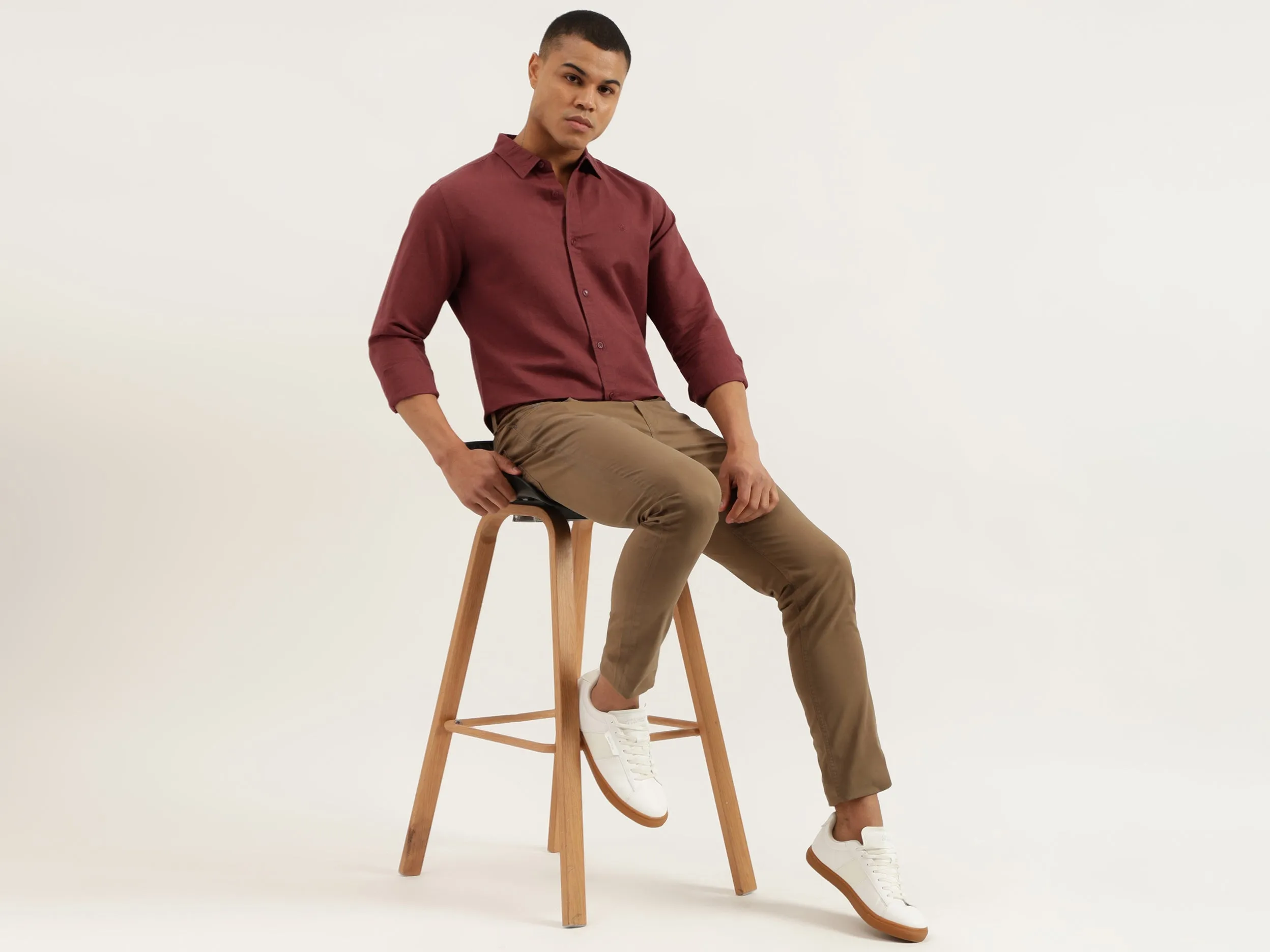 Slim Fit Spread Collar Solid Shirts