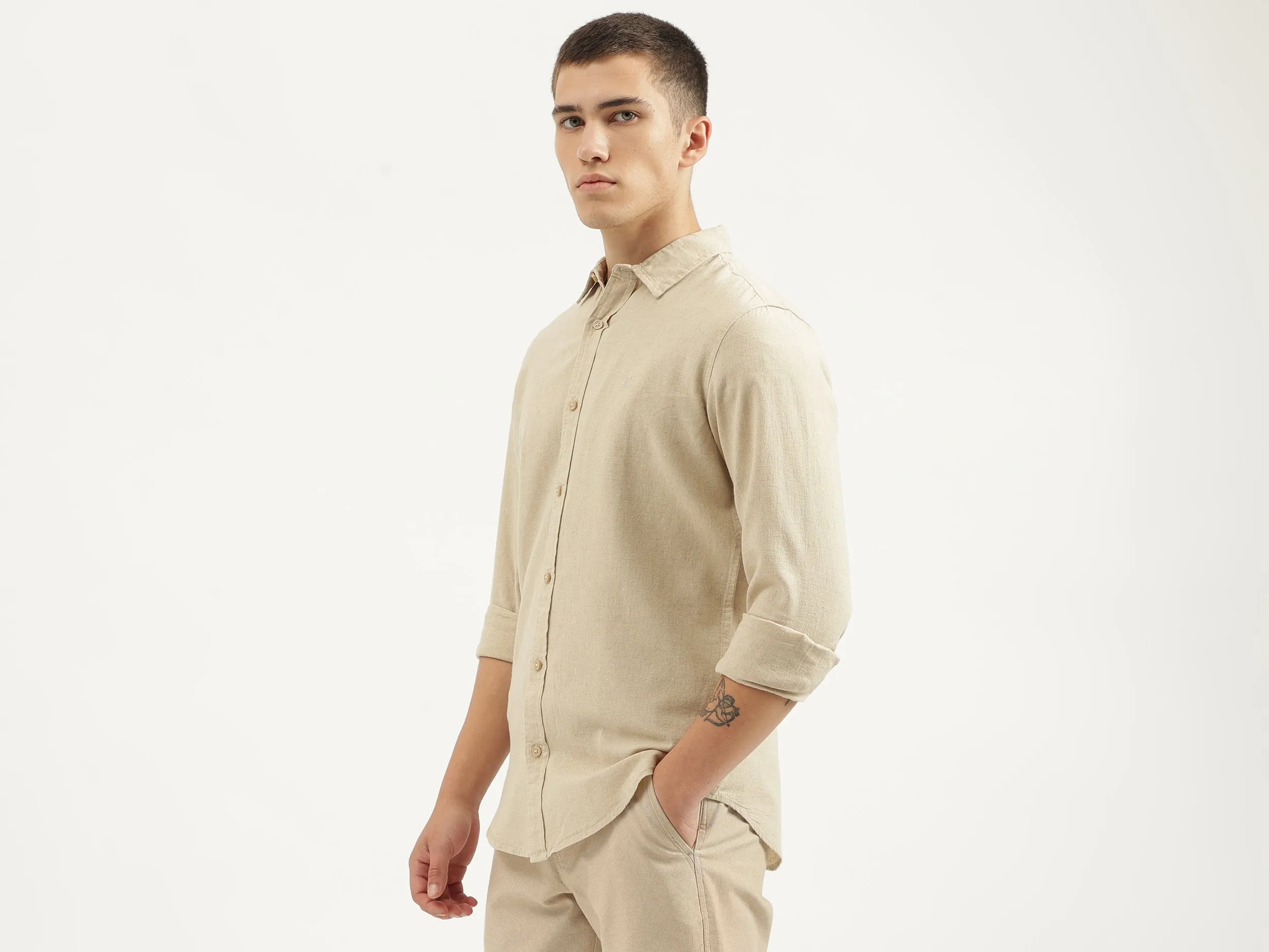 Slim Fit Spread Collar Solid Shirts