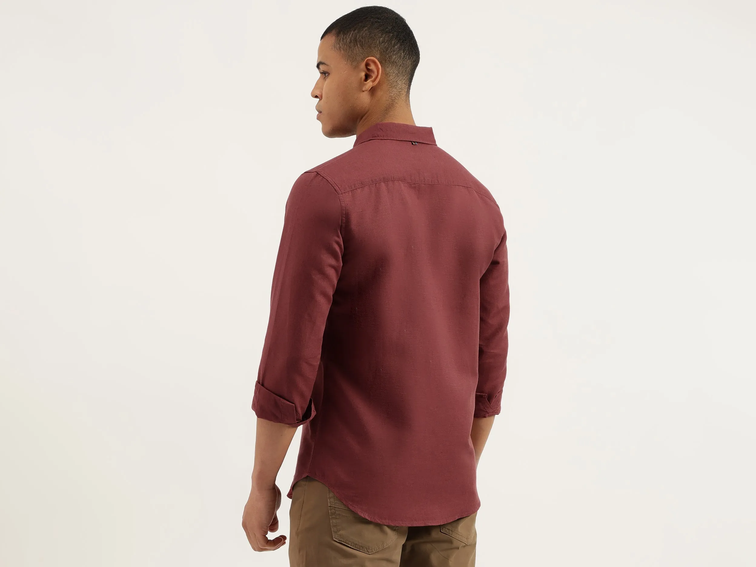 Slim Fit Spread Collar Solid Shirts