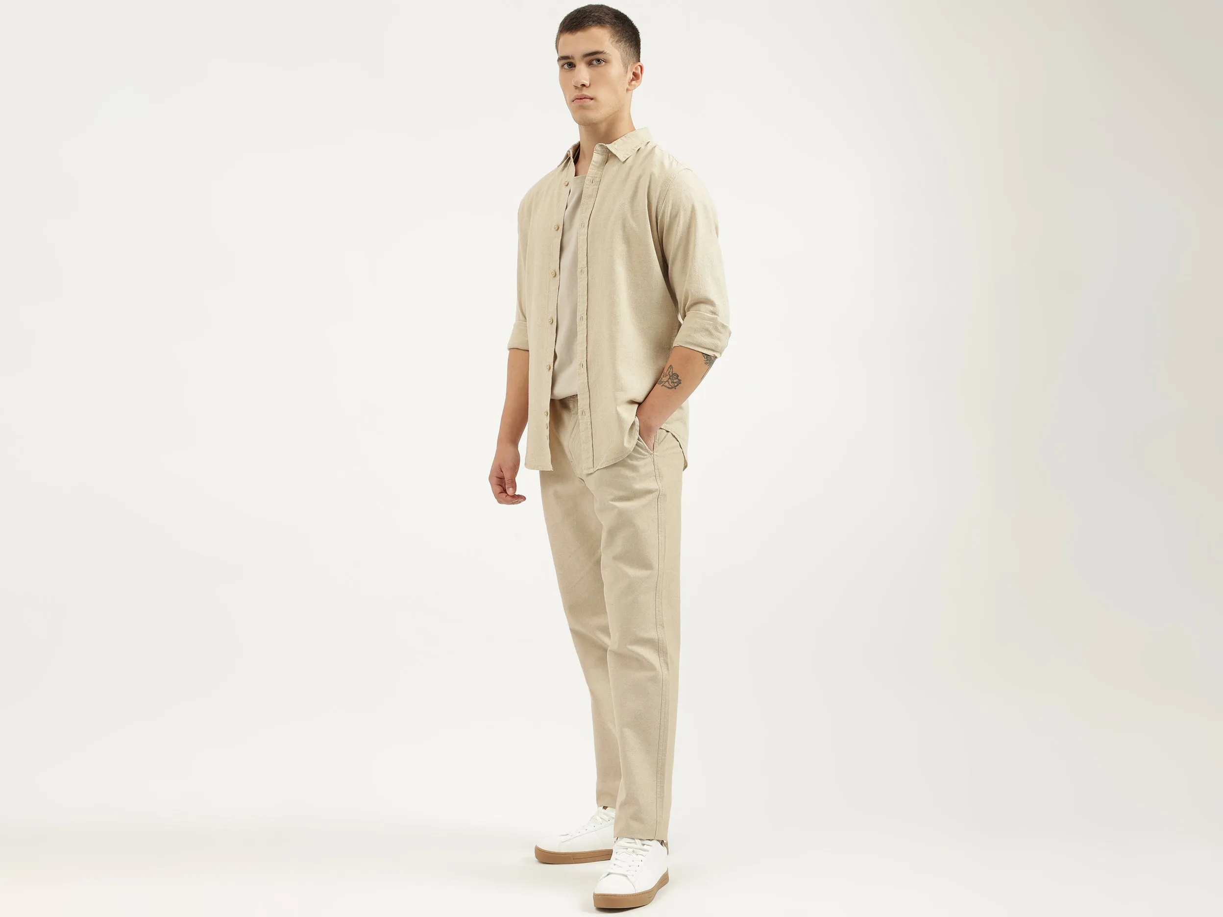 Slim Fit Spread Collar Solid Shirts