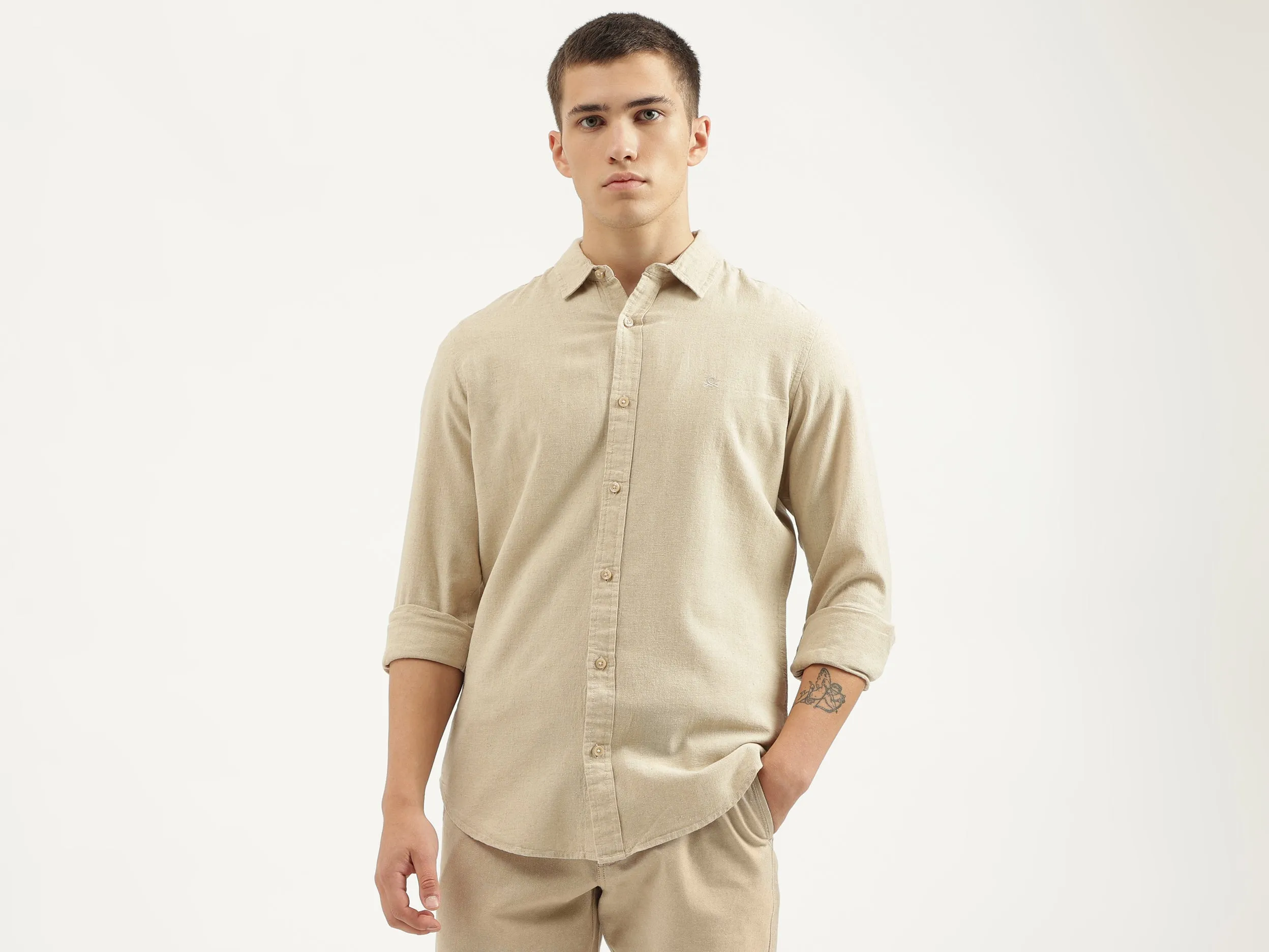 Slim Fit Spread Collar Solid Shirts