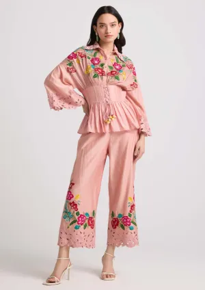 Soft pink threadwork cutwork pants