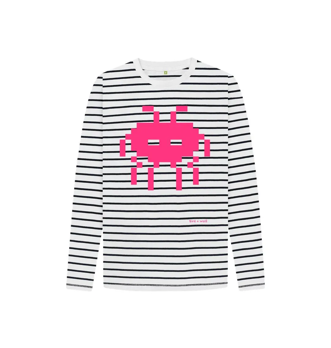 Space Invader Striped Long Sleeve Tee