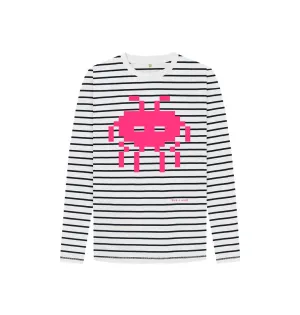 Space Invader Striped Long Sleeve Tee