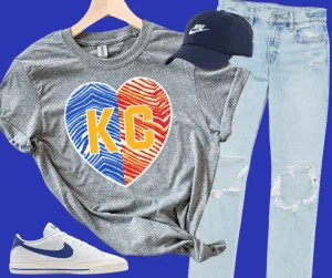 SPLIT KC ZEBRA HEART on Grey Tee or Sweatshirt