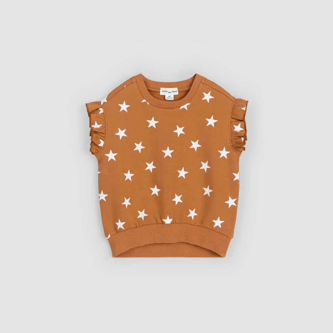 Star Spangled Print on Bronze Girls' Sleeveless Sweatshirt