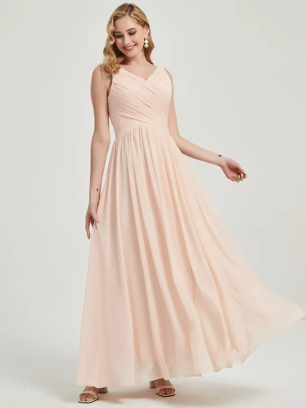 Stormy Wide Straps Sleeveless Flowy Pleated Long Bridesmaid Dress