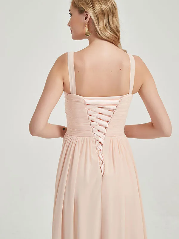 Stormy Wide Straps Sleeveless Flowy Pleated Long Bridesmaid Dress