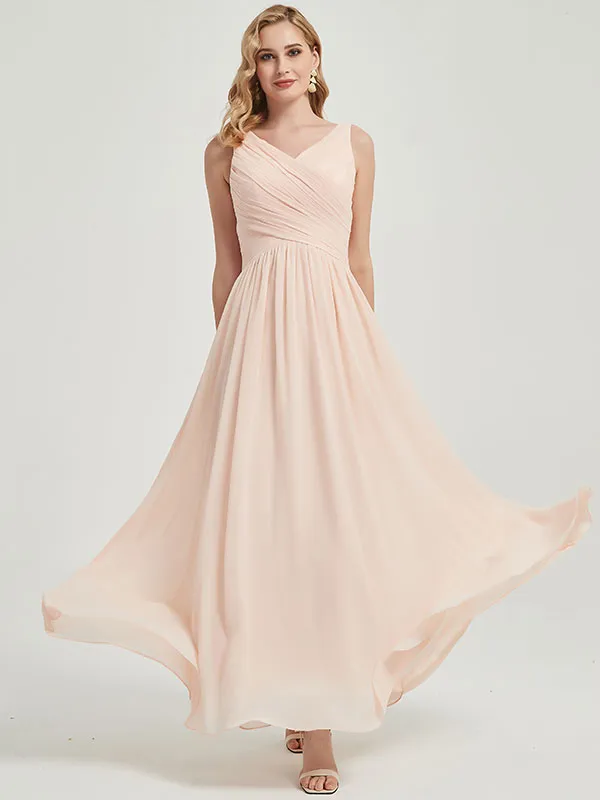 Stormy Wide Straps Sleeveless Flowy Pleated Long Bridesmaid Dress