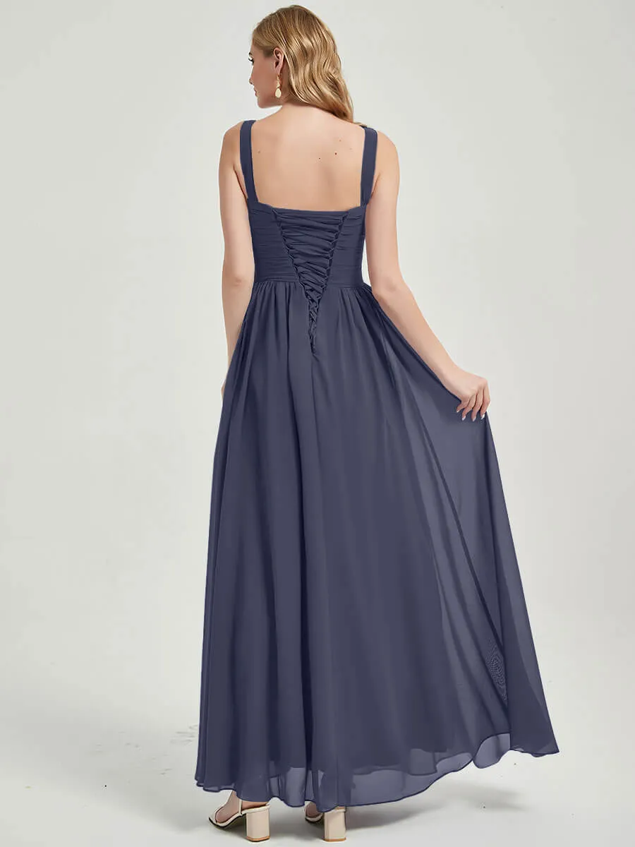 Stormy Wide Straps Sleeveless Flowy Pleated Long Bridesmaid Dress