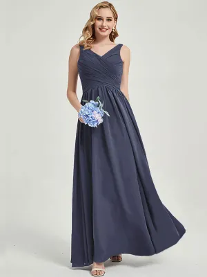 Stormy Wide Straps Sleeveless Flowy Pleated Long Bridesmaid Dress