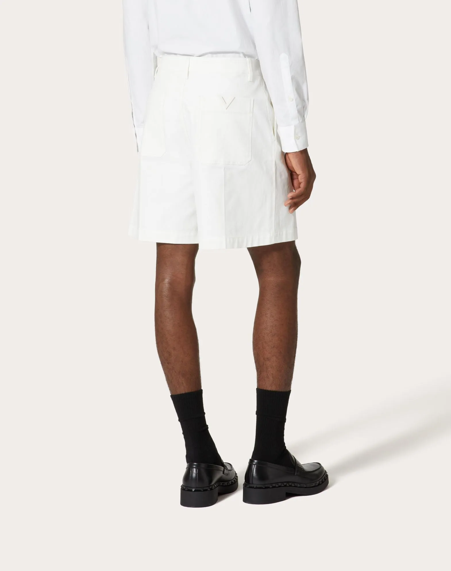 Stretch Cotton Canvas Shorts With Rubberized V-detail