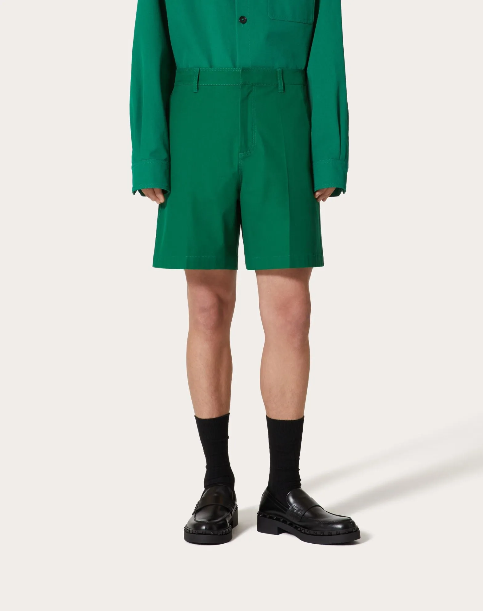 Stretch Cotton Canvas Shorts With Rubberized V-detail