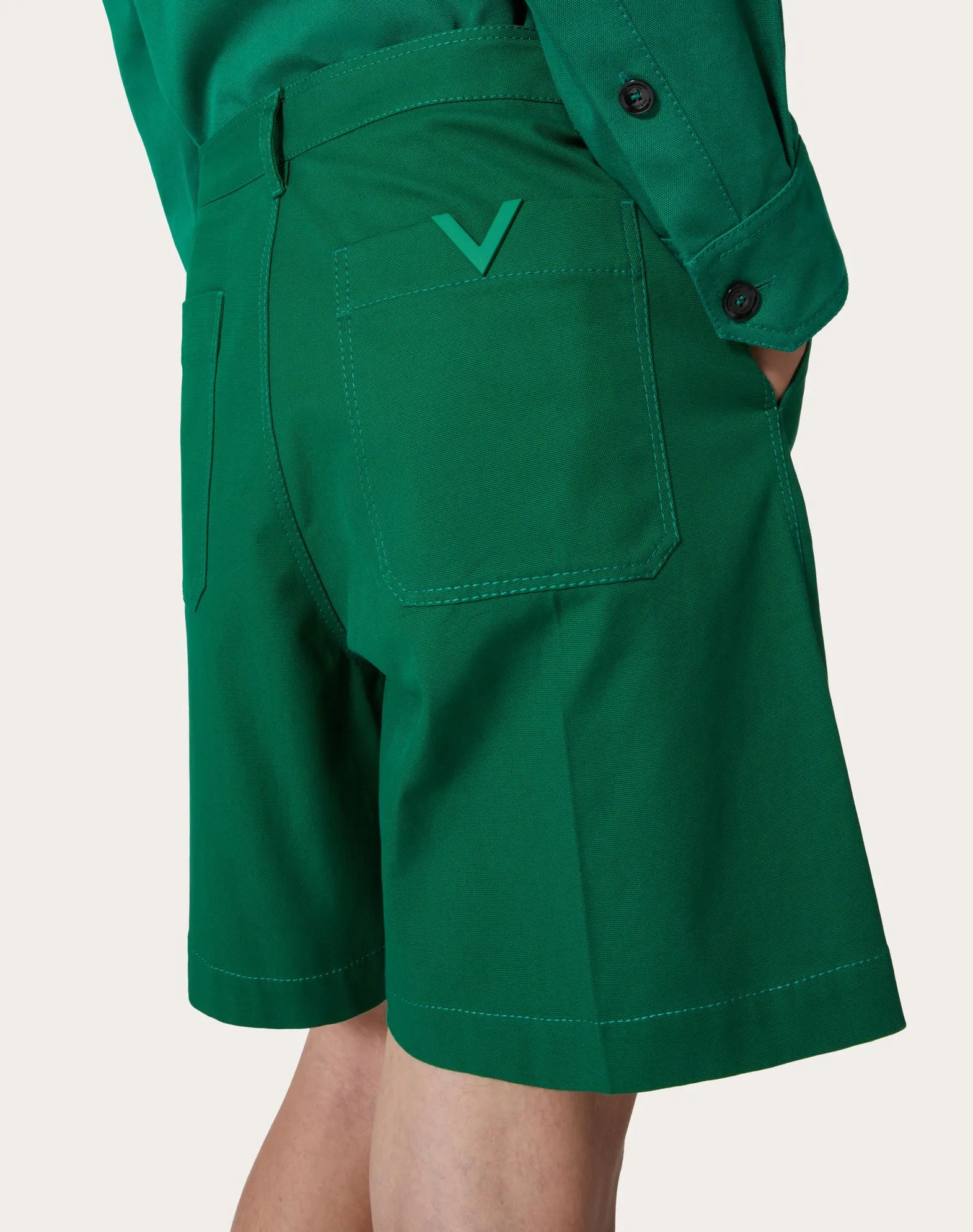 Stretch Cotton Canvas Shorts With Rubberized V-detail
